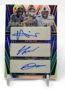 2024 LEAF METAL FOOTBALL AIR NOLAND/JUJU LEWIS/DJ LAGWAY TRIPLE AUTO #5/9 - Picture 1 of 2