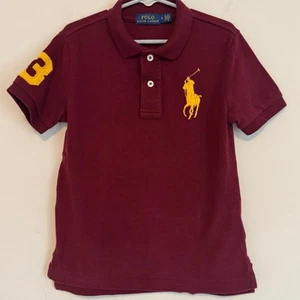 Polo Ralph Lauren Big Pony Cotton Mesh Polo boys size 5 burgundy & yellow - Picture 1 of 9