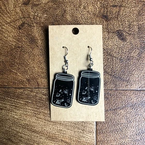 Handmade Laser Engraved Earrings Black White Space In A Jar  - Picture 1 of 6