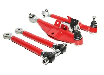 Brazos de control inferiores delanteros 4 piezas + varillas de tensión de alto ángulo aptas para 89-94 S240SX 180SX ROJO Foto 1 de 4