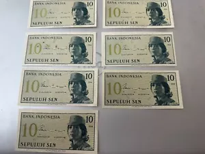 Bank Indonesia 1964 Banknote 10 Sepuluh Sen Lot of 7 - Picture 1 of 2