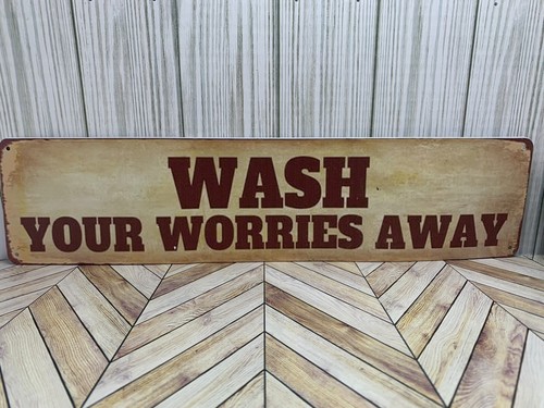 Wash Your Worries Away Metal Sign 4"X16” Laundry Room Restroom Funny ...