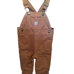Carhartt Baby Overalls Lined Brown Canvas Adjustable Straps Pockets 18months - Picture 1 of 6