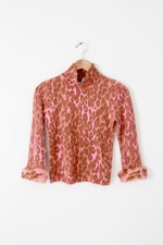 Blugirl Blumarine pink leopard print top 3/4 sleeve knit blue with fur cuff 