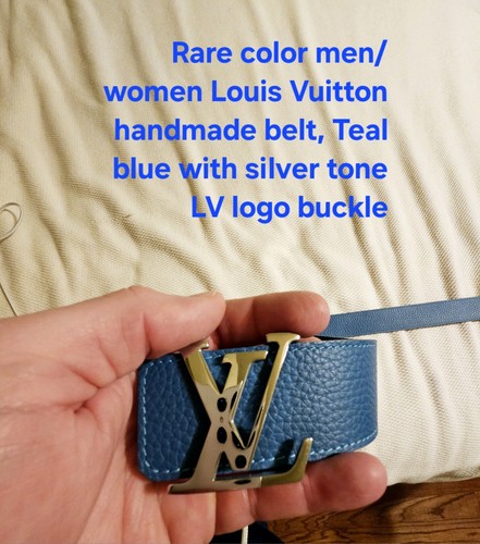 LOUIS VUITTON（LV） Cintura Louis Vuitton blu acqua fibbia logo LV fatta a mano molto rara