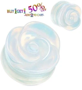 Pair 8g-1" OPALITE FLOWER STONE  PLUGS Double Flare Gauges Ear 2168 - Picture 1 of 3
