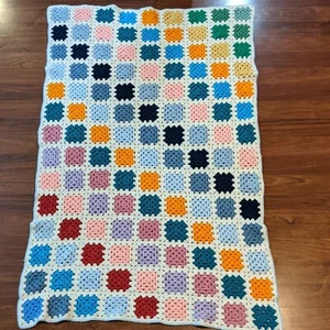 Colorful Handmade Crocheted Granny Squares Throw Blanket  37" X  63" - Picture 1 of 4