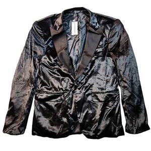 Velvet Blazer Mens Size Small Black Notched Lapel Suit Tuxedo Jacket One Button - Picture 1 of 8