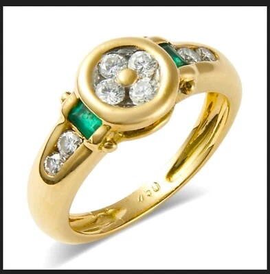 18K 750 Gold Smaragd Diamant Ring RG 50 Unikat Diamond Emerald Woman Echtschmuck - Bild 1 von 4