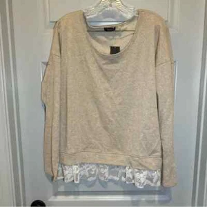 Neu mit Etikett Verve Ami hellbraune Strickbluse Rundhalsausschnitt Spitzensaum XL - Bild 1 von 10