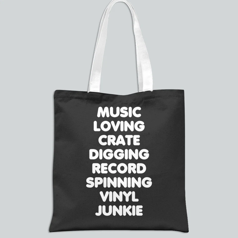 Music Loving Crate Digging Record Spinning Vinyl Festival polyester tote bag - Image 1 of 1