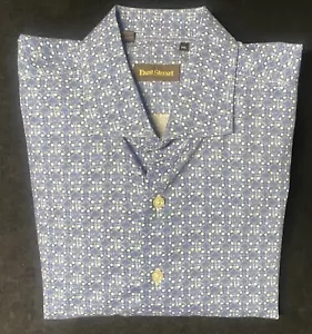 PAUL STUART CANADIAN MADE 100% COTTON MEN’S XXL BLUE WHITE GEOMETRIC SPORT SHIRT - Picture 1 of 7