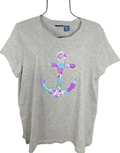 Caribbean Joe Women's T-Shirt XL Summer Anchor Short Sleeve Gray Top Shirt NWT - Picture 1 of 10
