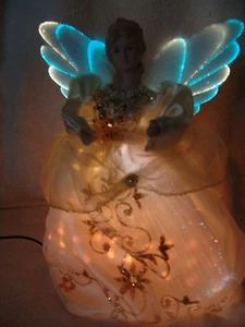 FIBER OPTIC 9" ANGEL X-MAS TREE TOPPER IVORY W/GOLD OVERLAY - Picture 1 of 6