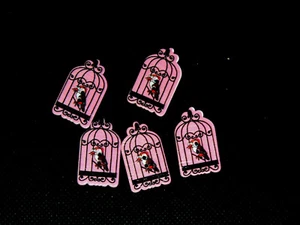 Bird In Cage wooden 2 hole button set of  5 (S1) - Picture 1 of 3