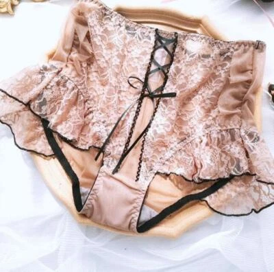 Sexy Calzoncillos con Volantes Cintura Alta Mujer Encaje Transparente Bragas Transpirables Calzoncillos Foto 1 de 4