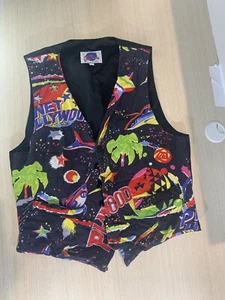 Vintage Planet Hollywood Vest Mens 5 Button All Over Print Graphic Rare Small - Picture 1 of 8