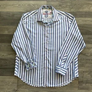 Robert Graham Classic Fit Button Up Hemd Herren 2XL Navy Blau Weiß Flip Cuff - Bild 1 von 14