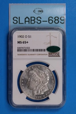 1902-O $1 dólar de plata Morgan NGC MS65+ LOSA DE MONEDA TIPO CAC-689 Foto 1 de 2