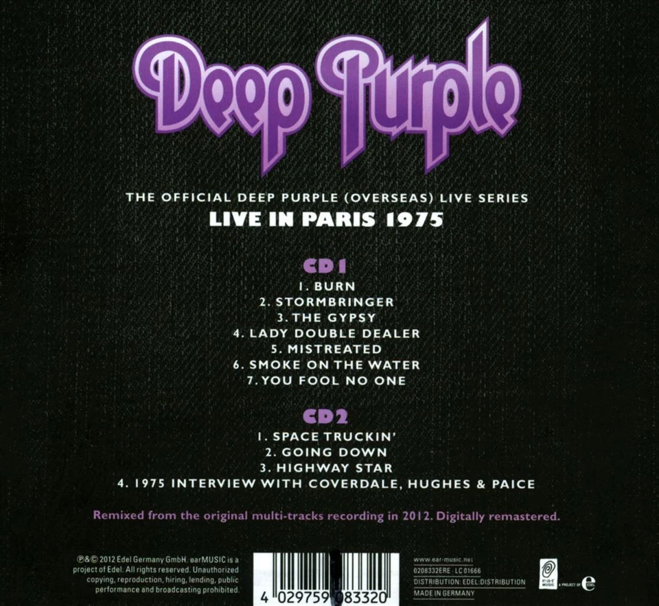 DEEP PURPLE - LIVE IN PARIS 1975 [DIGIPAK] NEW CD - Image 1 of 1