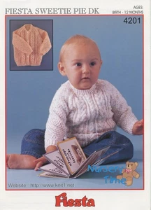 Fiesta Sweetie Pie DK Knitting Pattern 4201 Baby Sweater, Cardigan 0-12mos - Picture 1 of 2