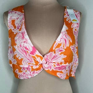 C&C California Linen Crop Top Womens Size Large Tiger Novelty Tropical Floral - Picture 1 of 9