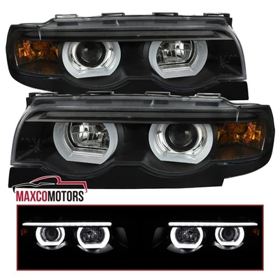 Black Fit 1995-2001 BMW E38 7-Series 740i Projector Headlights LED Dual Halo L+R Foto 1 de 4