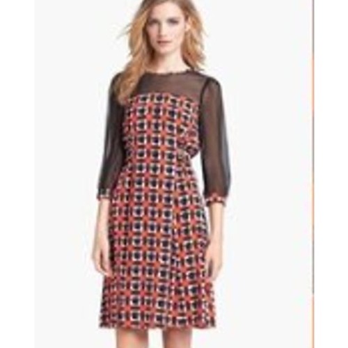 Abito Kate Spade New York Zaza check manica trasparente seta lunghezza ginocchio rosso taglia 6