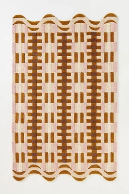Hand-Tufted Wool Rug 8x10 – Handmade Checker Design Wavy Edge Modern Area Rug - Image 1 of 4