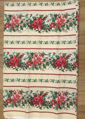 Vtg Cranston Fabric Christmas Floral With Holly Berries on Cream 1yd 20"x44 - Image 1 of 3