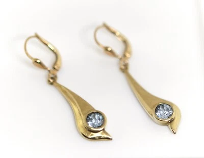 Pendientes de oro amarillo de 8 quilates - 333 piedras preciosas de circonita azul, L: 1,57 pulgadas Foto 1 de 4