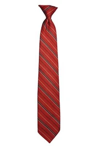Wembley Boys' 100% Silk Clip-On Red Striped Neck Tie 3" x 17 1/2" - Picture 1 of 2
