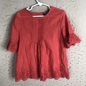 Polo Ralph Lauren Top Girls 7 Burgundy Boho Pleated Eyelet Preppy Classic - Picture 1 of 17