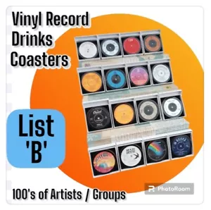 Original Vinyl Record DRINKS COASTERS - Upcycled List B - Picture 1 of 537