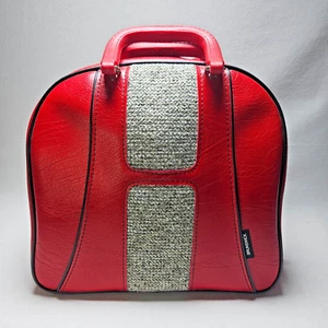 Vintage Brunswick Bowling Ball Bag Single Ball Bowling Bag Inner Pocket Red/Gray - Picture 1 of 10