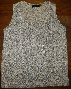 Camiseta sin mangas Polo Ralph Lauren BLANCA/GRIS de lino con estampado floral, talla mediana nueva sin etiquetas - Imagen 1 de 2