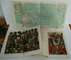 Lote de impresiones alemanas antiguas de 1896 y mapa de Oceanía, pueblos y cultura Oceanisch  - Imagen 1 de 5