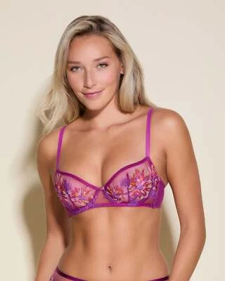 Sujetador Cosabella Para Mujer Masai Balconette Rosa Púrpura Floral Encaje Malla 32D 34D Foto 1 de 4