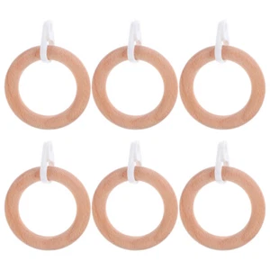 6Pcs Wooden Curtain Pole Rings Shower Curtain Rings Farmhouse Curtain Drapery - Picture 1 of 12