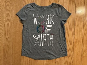 EUC SO Kid Girls Gray Short Sleeve Art Graphic Print Tee Shirt Top Size 12 - Picture 1 of 3