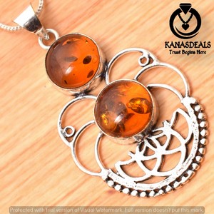 Baltic Amber 925 Sterling Silver Plated 2.25in Chain Pendant CP-26417