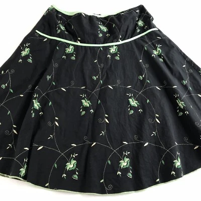 JKLA California Embroidered Womens A Line Black Floral Skirt Sz L Cotton Stretch - Image 1 of 4