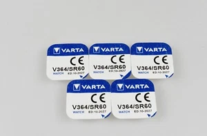 5x V364 Marke Varta Knopfzelle Batterie V 364   SR621, GP364, SR621SW - Bild 1 von 2