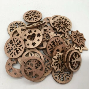 50pcs Christmas Snowflake Wooden Cardmaking Hanging Ornament Embellishment Craft - Picture 1 of 5