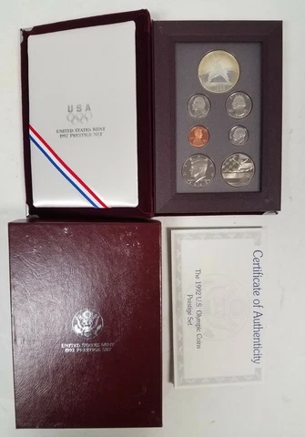 TS0792SXMCiO U.S. MINT 7 COIN YEAR 1992-S PRESTIGE CAMEO PROOF SET TONED ALL OGP Cover