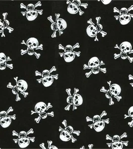 Printed Polycotton Craft Fabric Material - SKULL CROSSBONES BLACK - Picture 1 of 2
