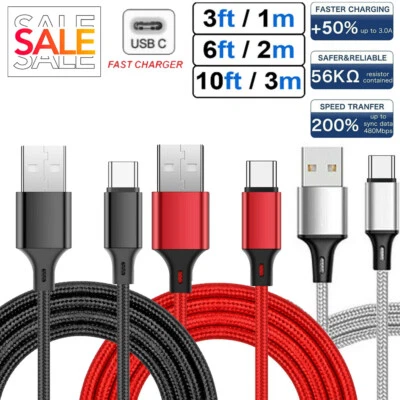3/6/10FT Fast Charger Type C USB-C Cable Cord For Samsung Android LG Charger - Image 1 of 4