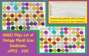 HUGE! 110pc Lot Vtg Mardi Gras Doubloon Coin Parade Tokens 1972-2011 NOLA Houma+ - Picture 1 of 22