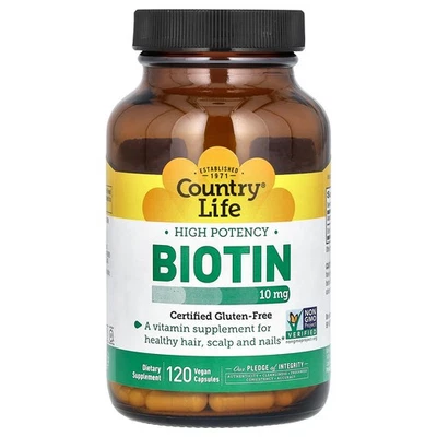 Country Life Biotina Alta Potencia 10 mg 120 Cápsulas Veganas Sin Gluten, Calidad GMP Foto 1 de 2