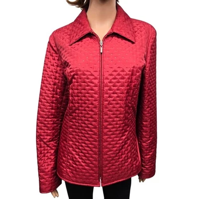 Talbots Quilted Puffer Jacket Full Zip Women 14 Red Dotted Light Insulated VTG - Image 1 of 4